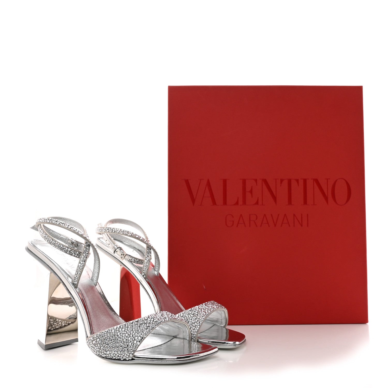 Valentino Garavani Metallic Pebbled Calfskin Rockstud Asymmetric 100mm Sandals 37.5 Silver 10 of 10