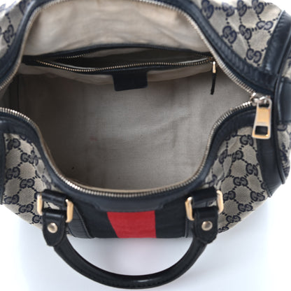 Gucci Monogram Selleria Calfskin Vintage Web Medium Boston Beige Blue 4 of 4