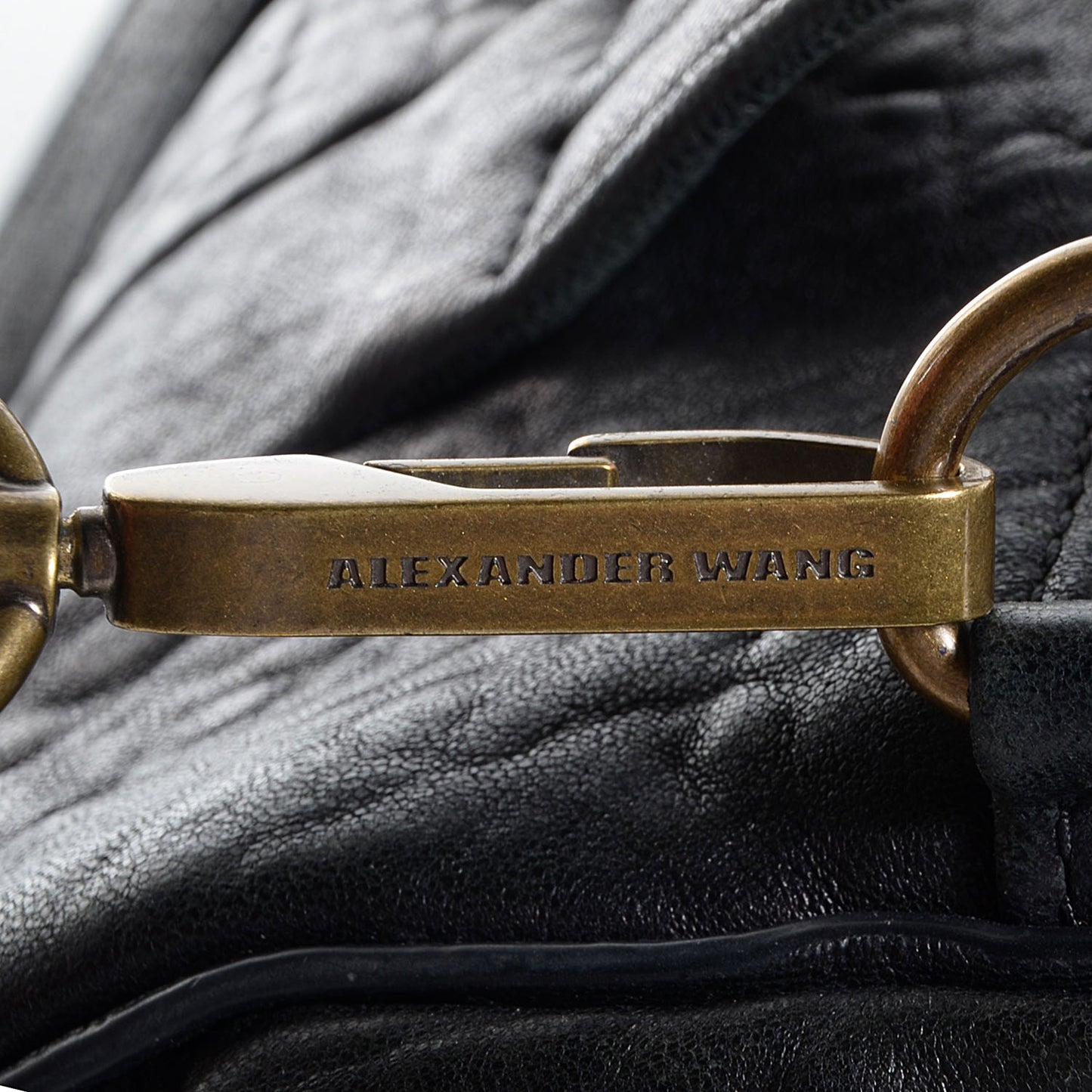 Pebbled Lambskin Rocco Black Antique Brass Hardware