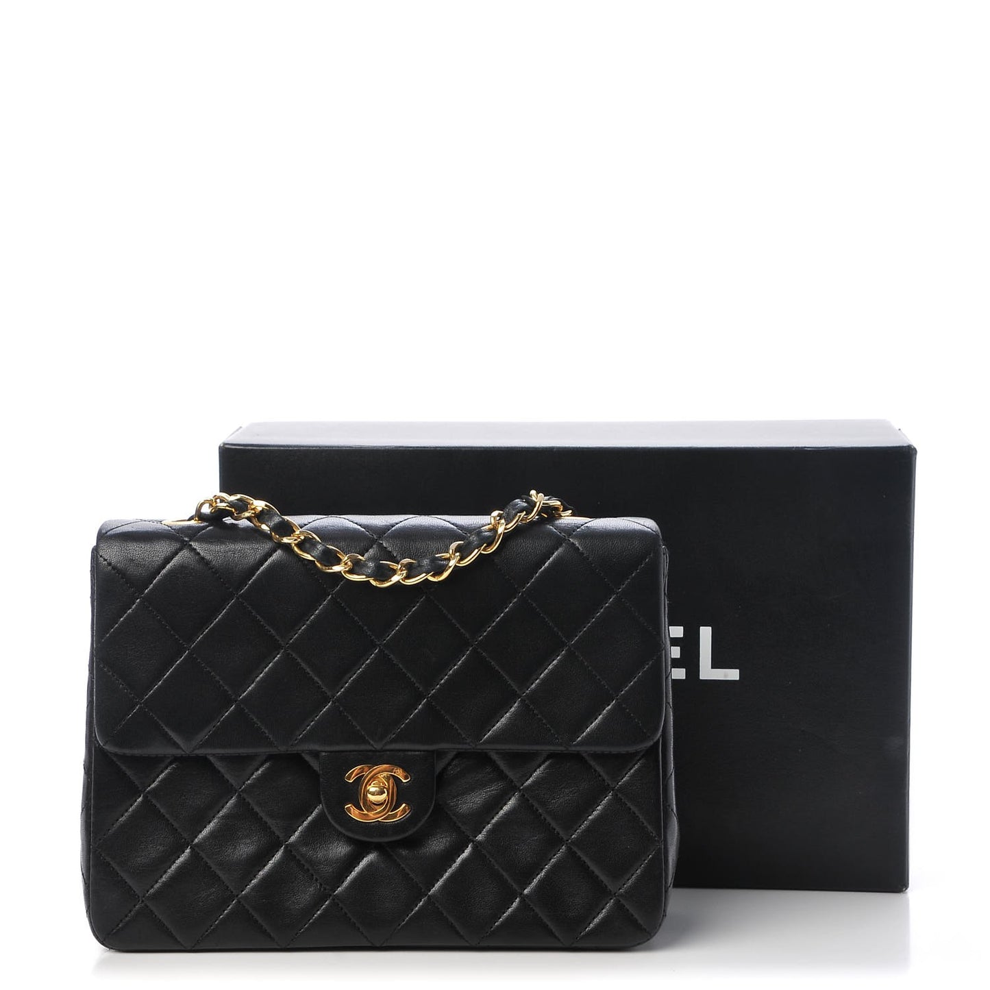 Lambskin Mini Square Flap Black