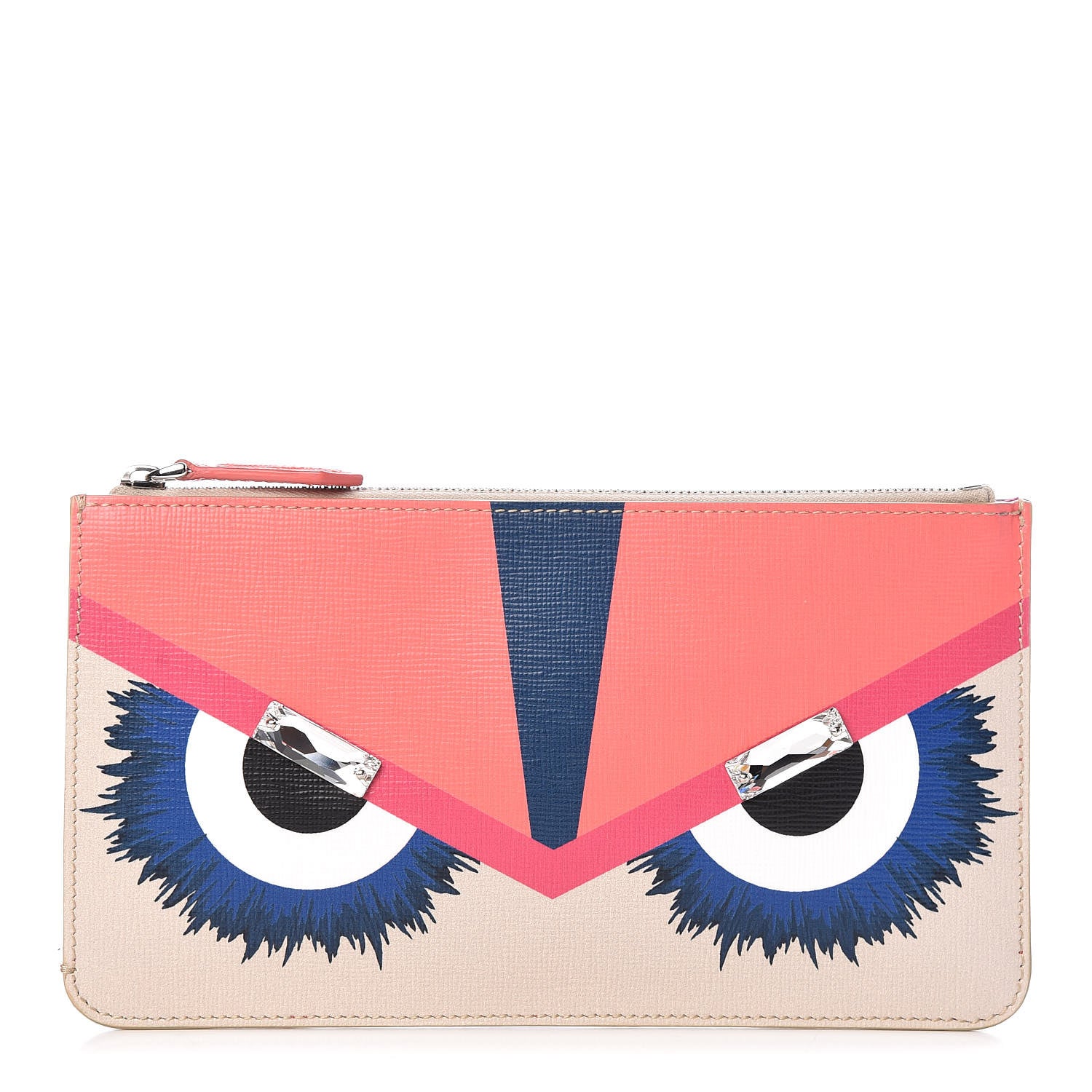Fendi Vitello Elite Crystal Eye Monster Zip Pouch Bellini Multicolor 1 of 8