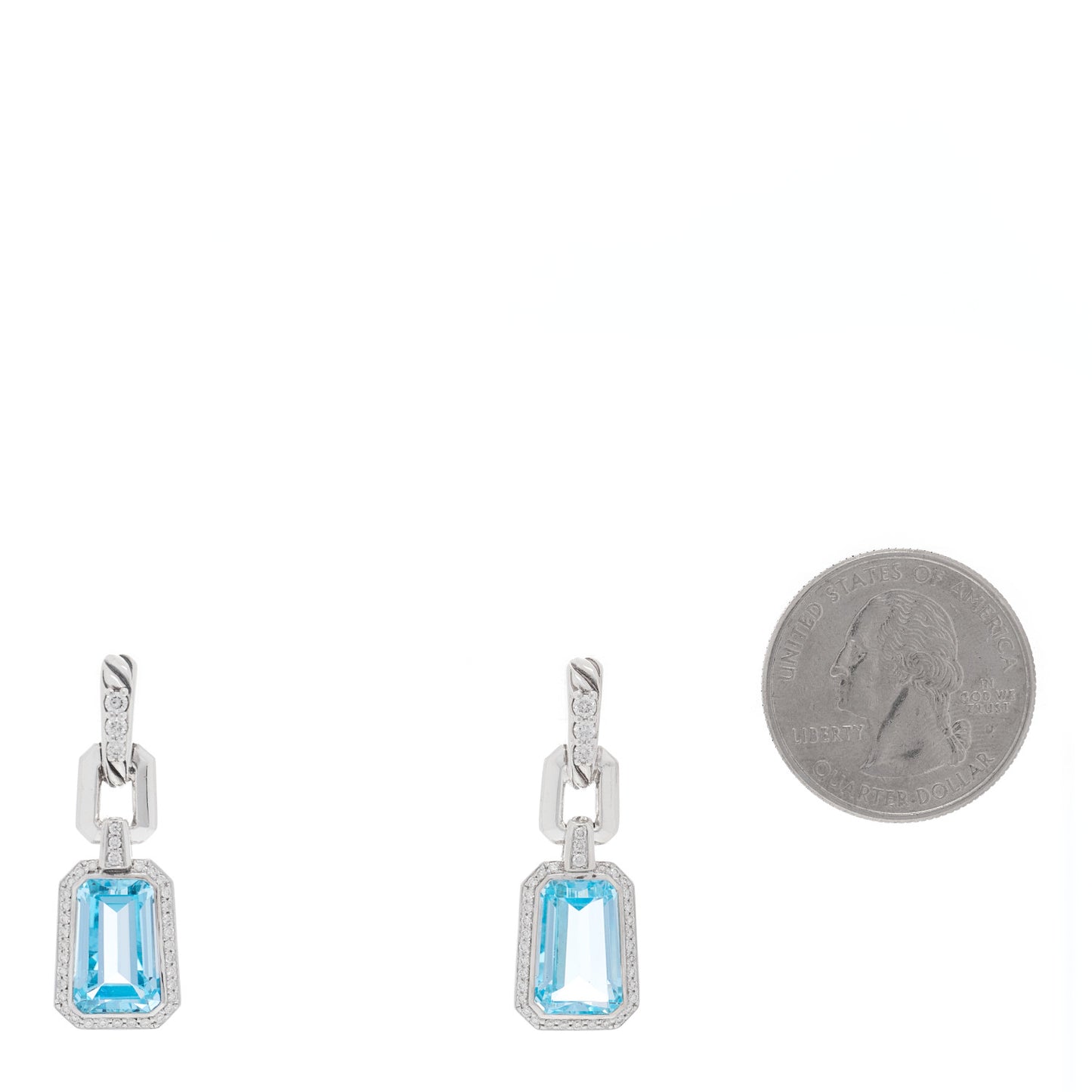 Sterling Silver Diamond Blue Topaz Stax Drop Earrings