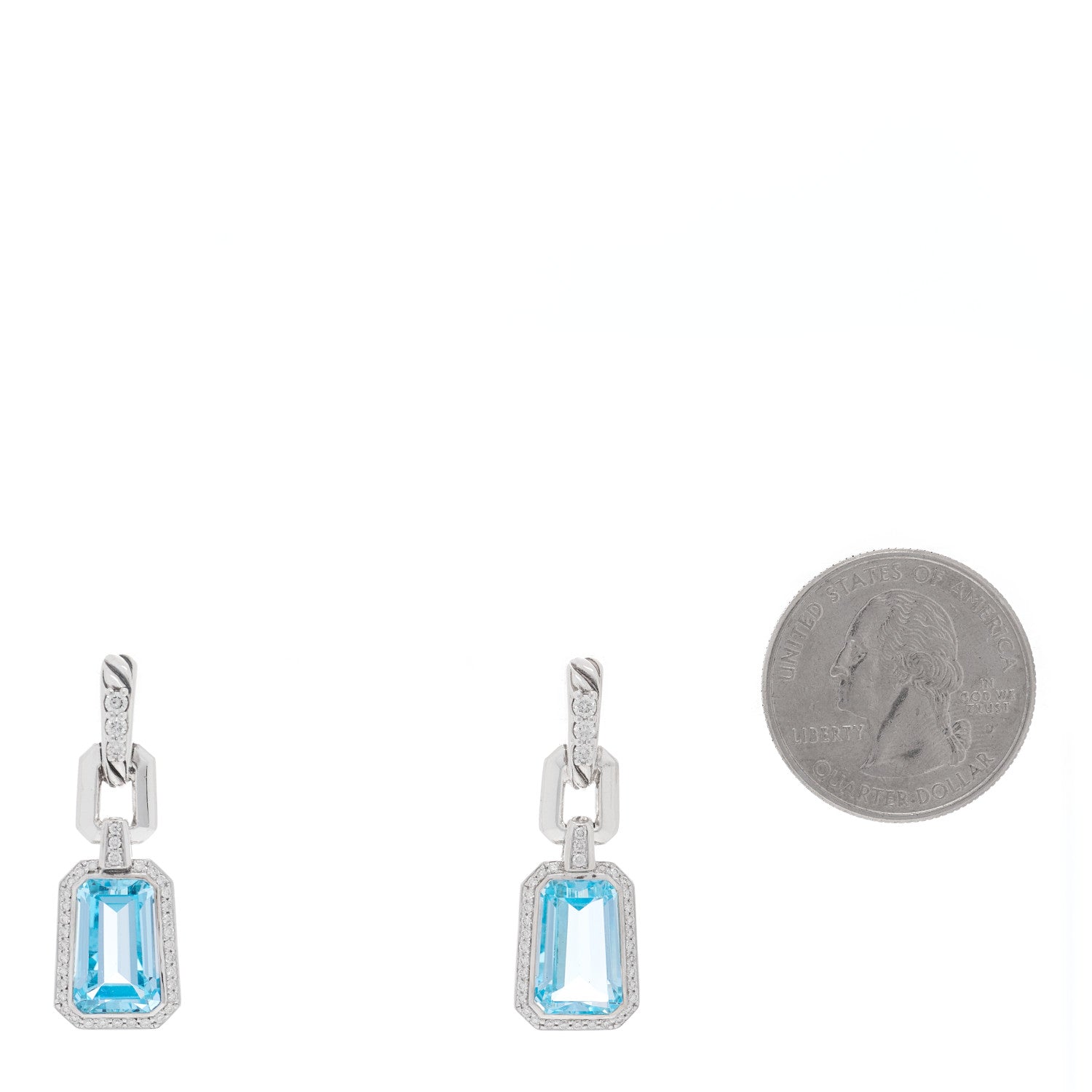 David Yurman Sterling Silver Diamond Blue Topaz Stax Drop Earrings 2 of 4
