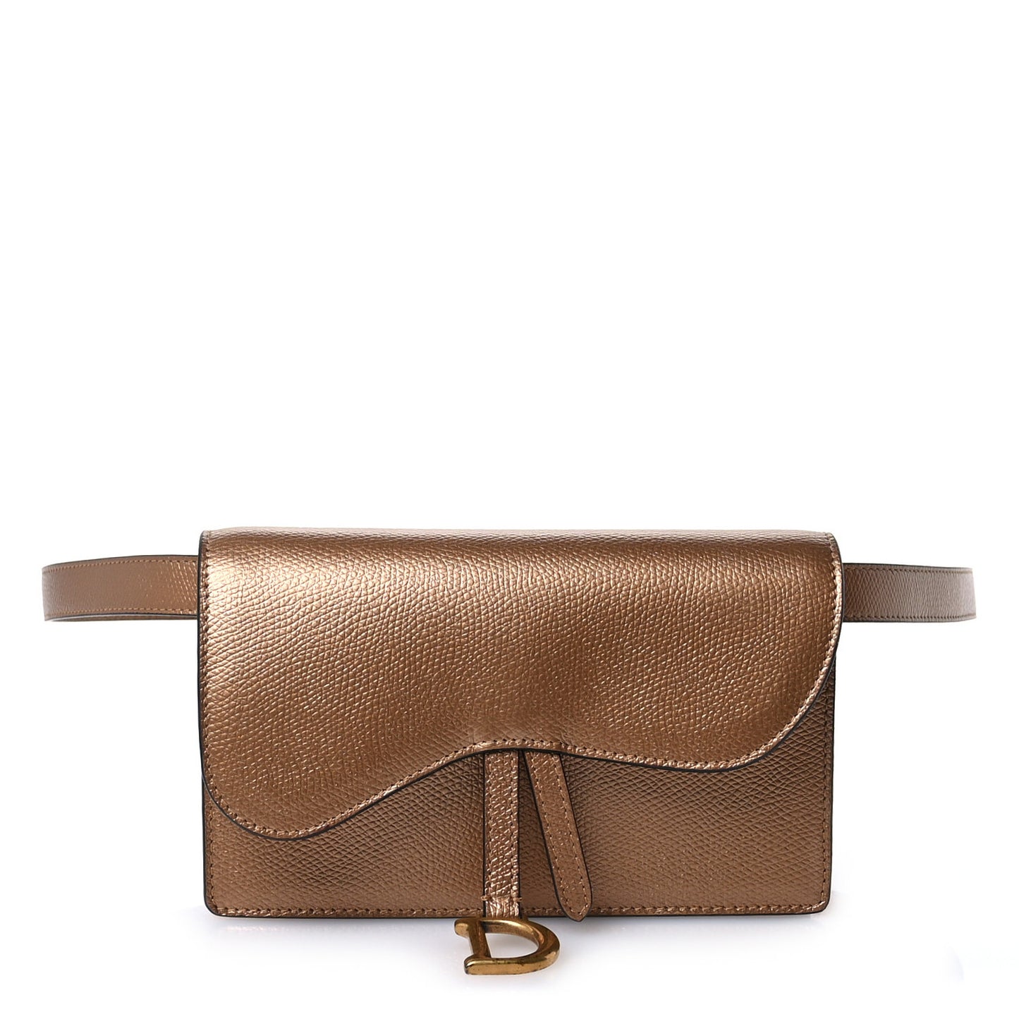 Metallic Grained Calfskin Saddle Belt Bag Gold