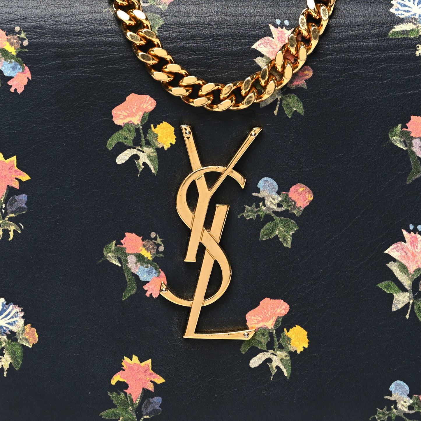 Calfskin Prairie Flower Printed Small Monogram Clutch Black Multicolor