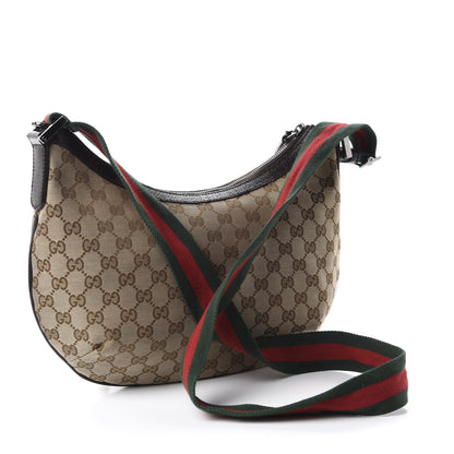 Gucci Monogram Web Medium Half Moon Hobo Dark Brown 3 of 10