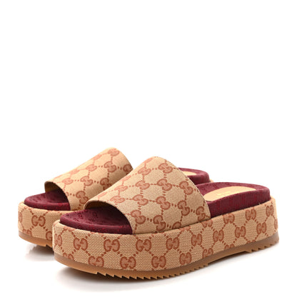 Gucci Canvas GG Monogram Angelina Platform Slide Sandals 36.5 Beige Ruggine 3 of 8