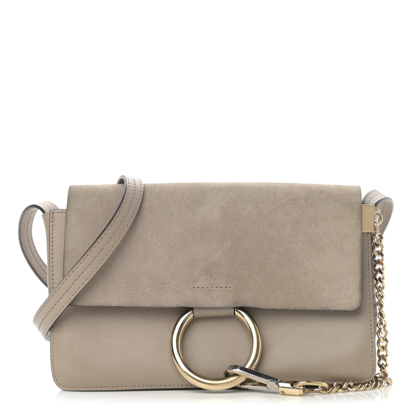Suede Calfskin Small Faye Shoulder Bag Motty Grey