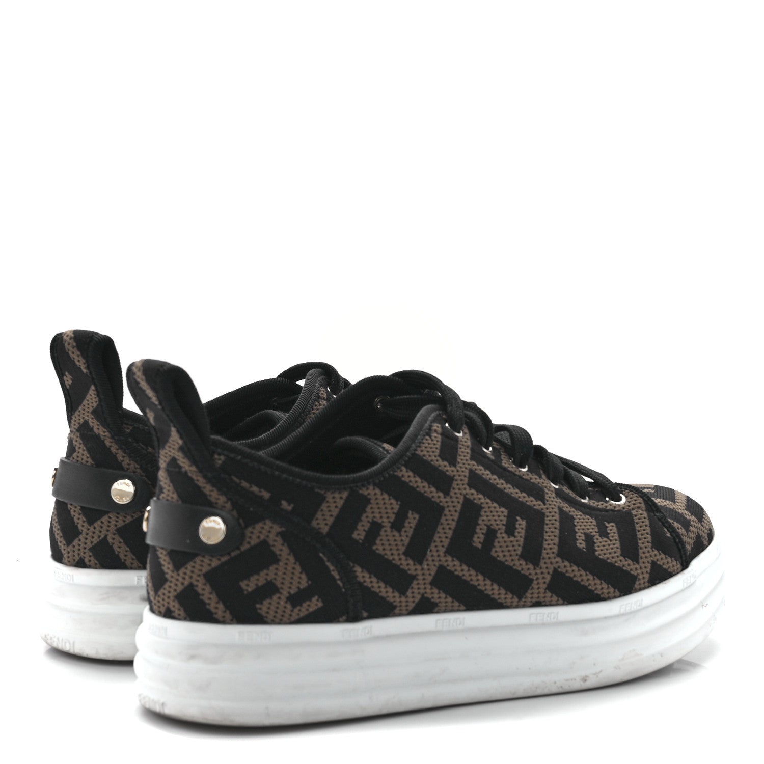 Fendi Fabric FF Micro-Perforated Rise Low Top Sneakers 36 Tobacco Black 4 of 8