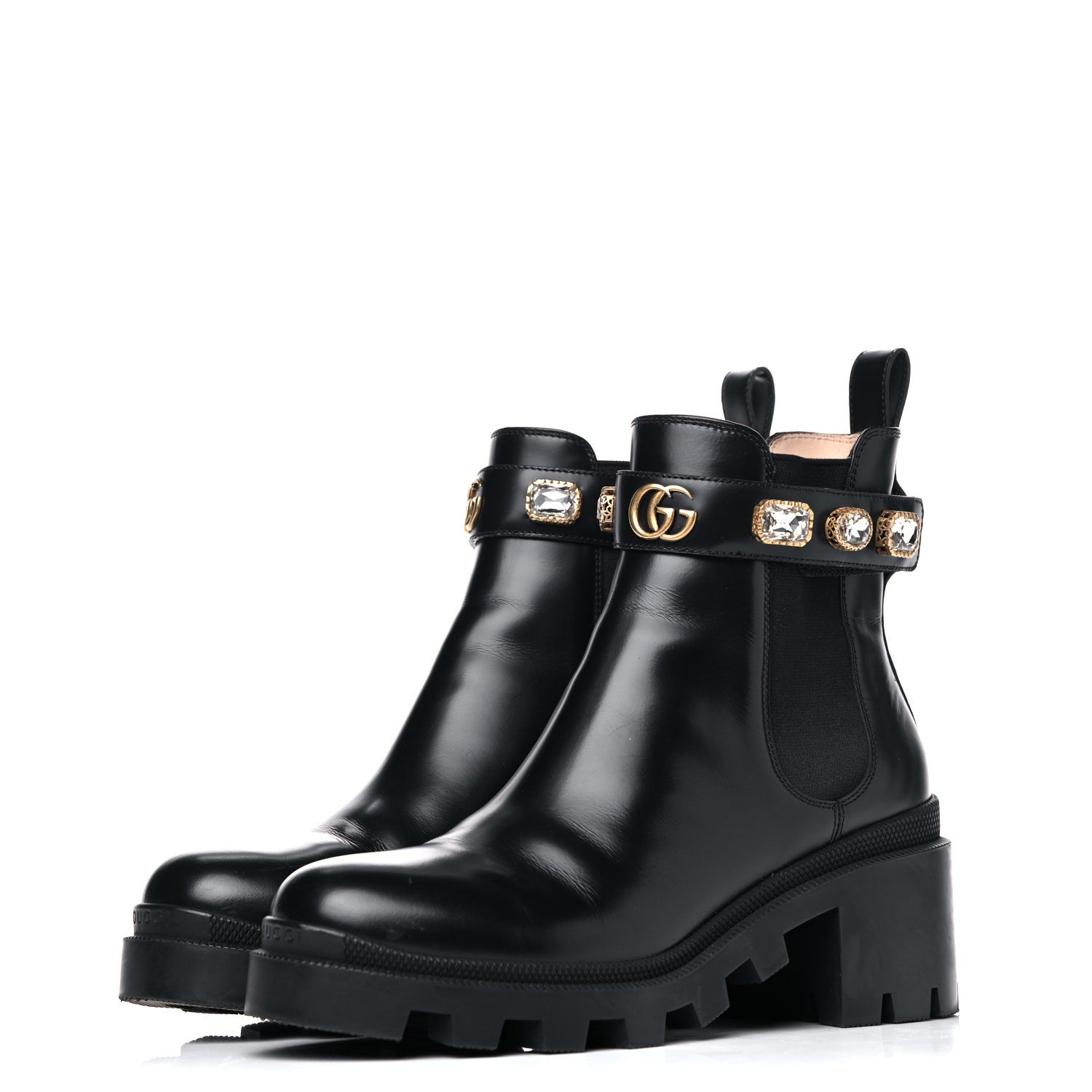 Gucci Calfskin Crystal GG Trip Chelsea Ankle Boots 39.5 Black 3 of 17