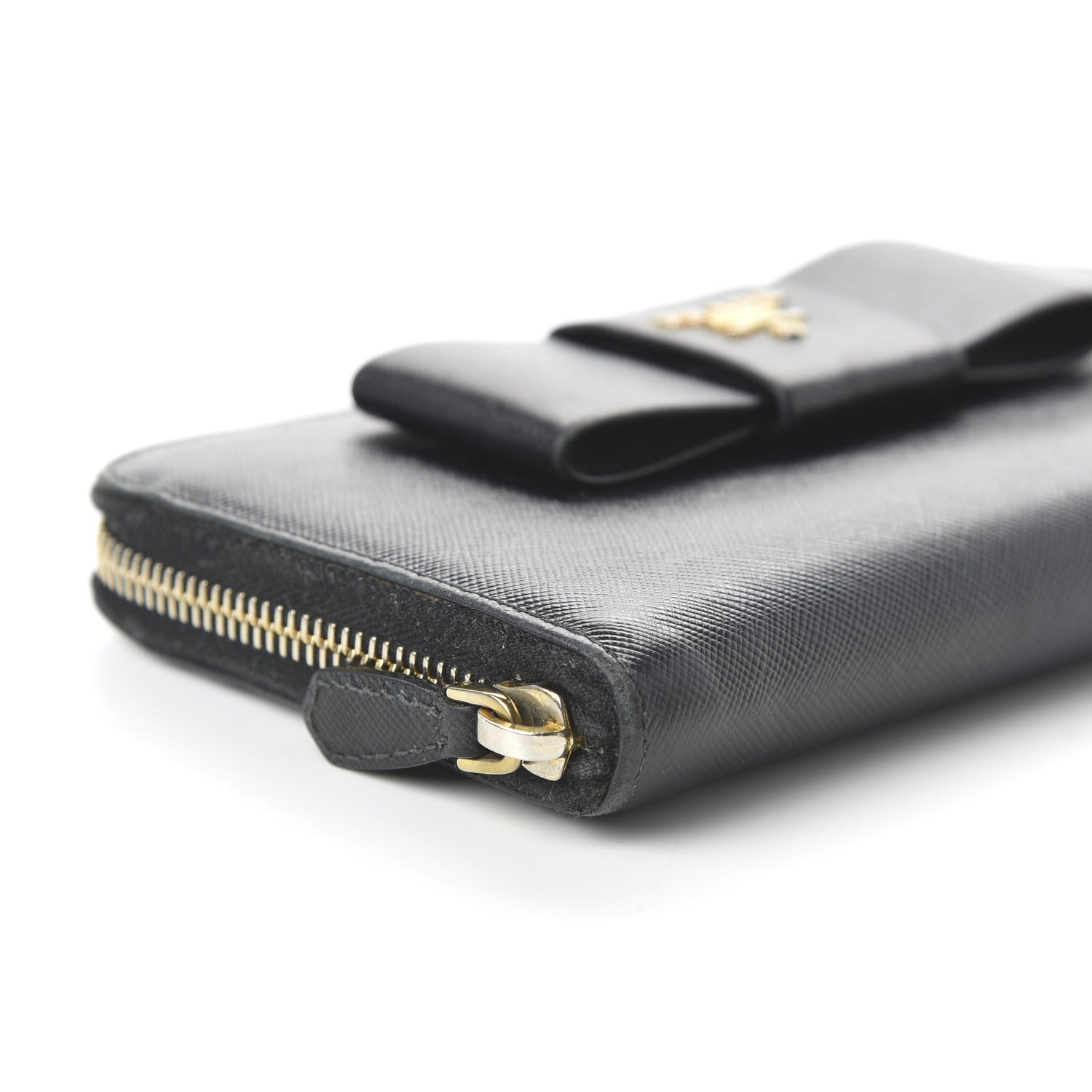Prada Saffiano Fiocco Bow Zip Around Wallet Black 6 of 10