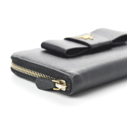 Prada Saffiano Fiocco Bow Zip Around Wallet Black 6 of 10