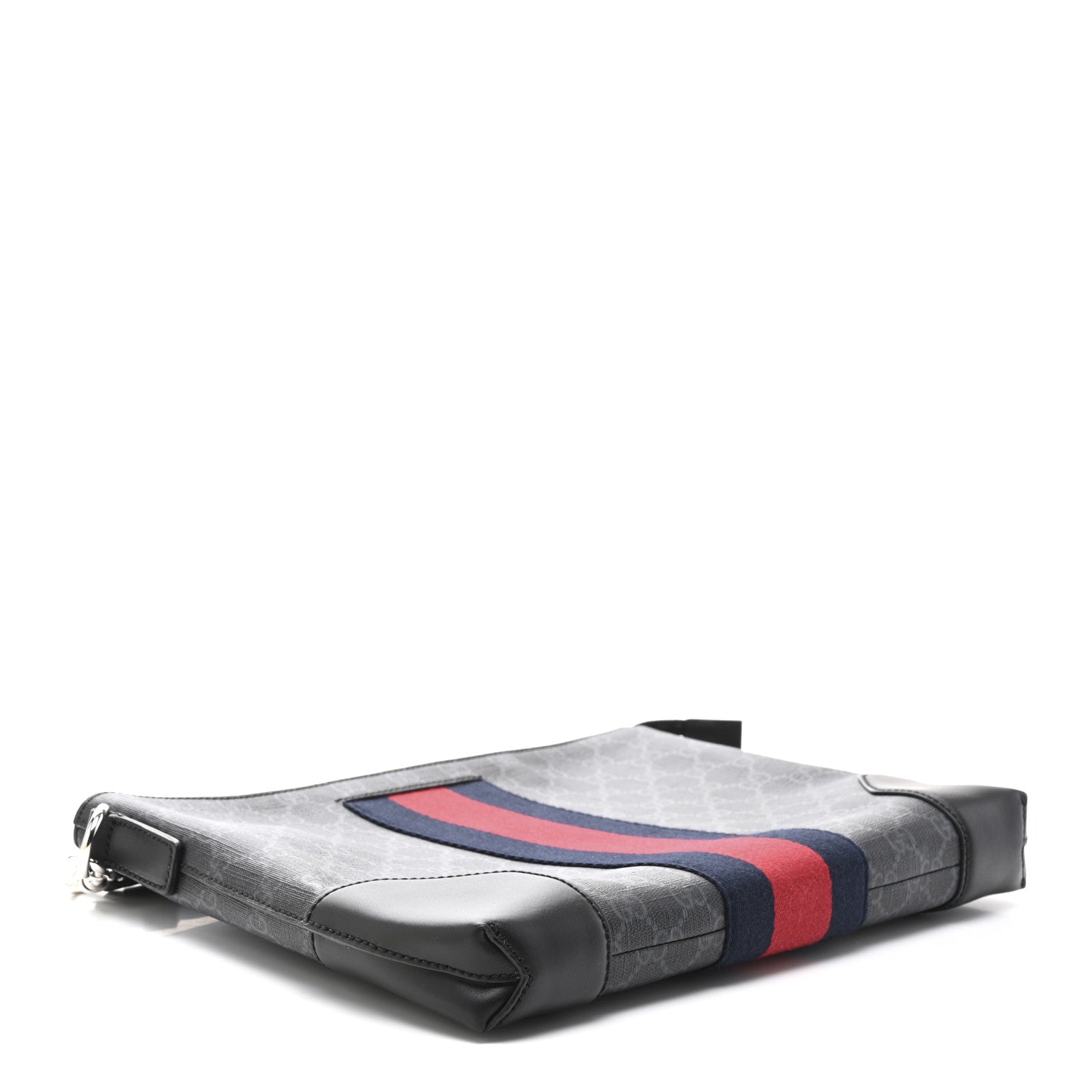 Gucci GG Supreme Monogram Calfskin Web Flat Wristlet Black Grey 4 of 9