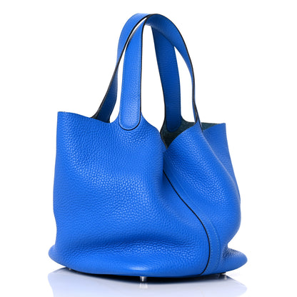 Hermes Taurillon Clemence Picotin Lock 22 MM Bleu Hydra 3 of 11