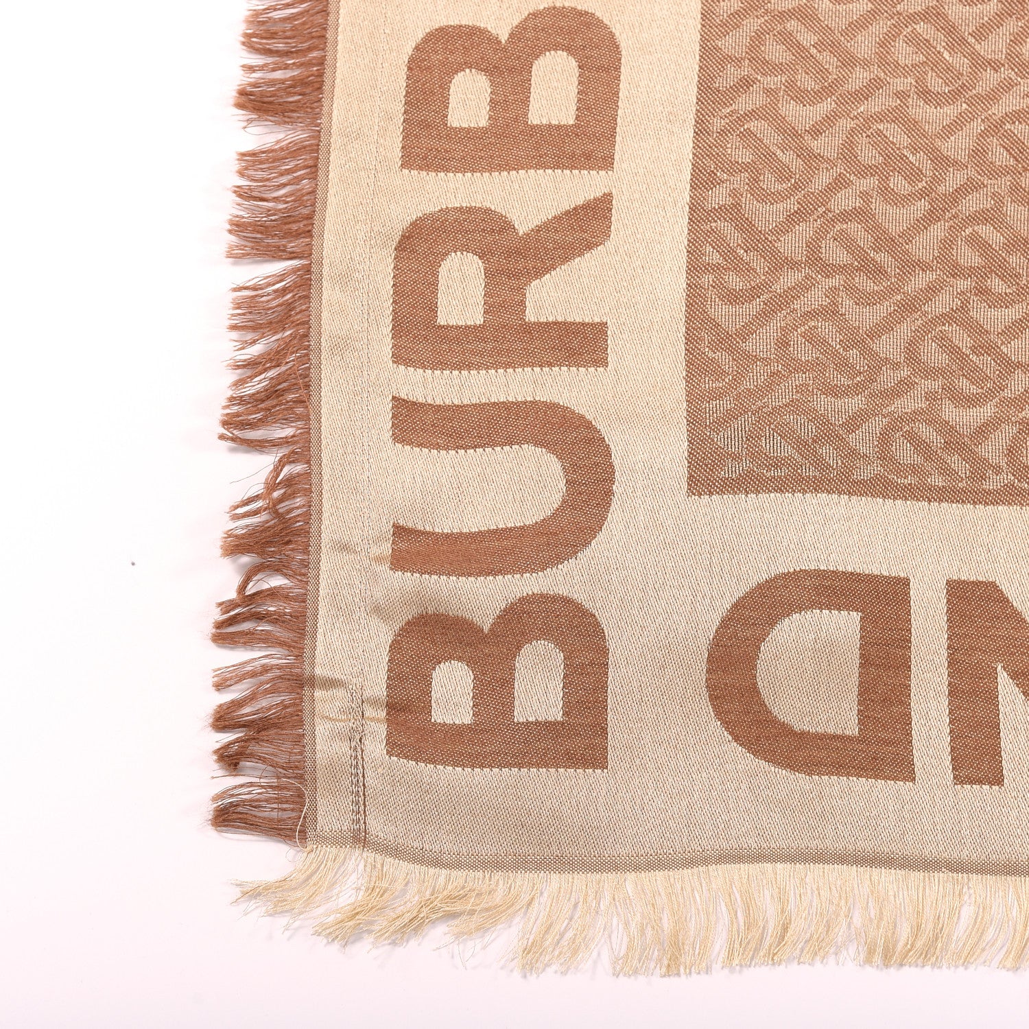 Burberry Metallic Silk Wool TB Monogram Colorblock Square Scarf Chestnut 4 of 5