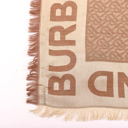 Burberry Metallic Silk Wool TB Monogram Colorblock Square Scarf Chestnut 4 of 5