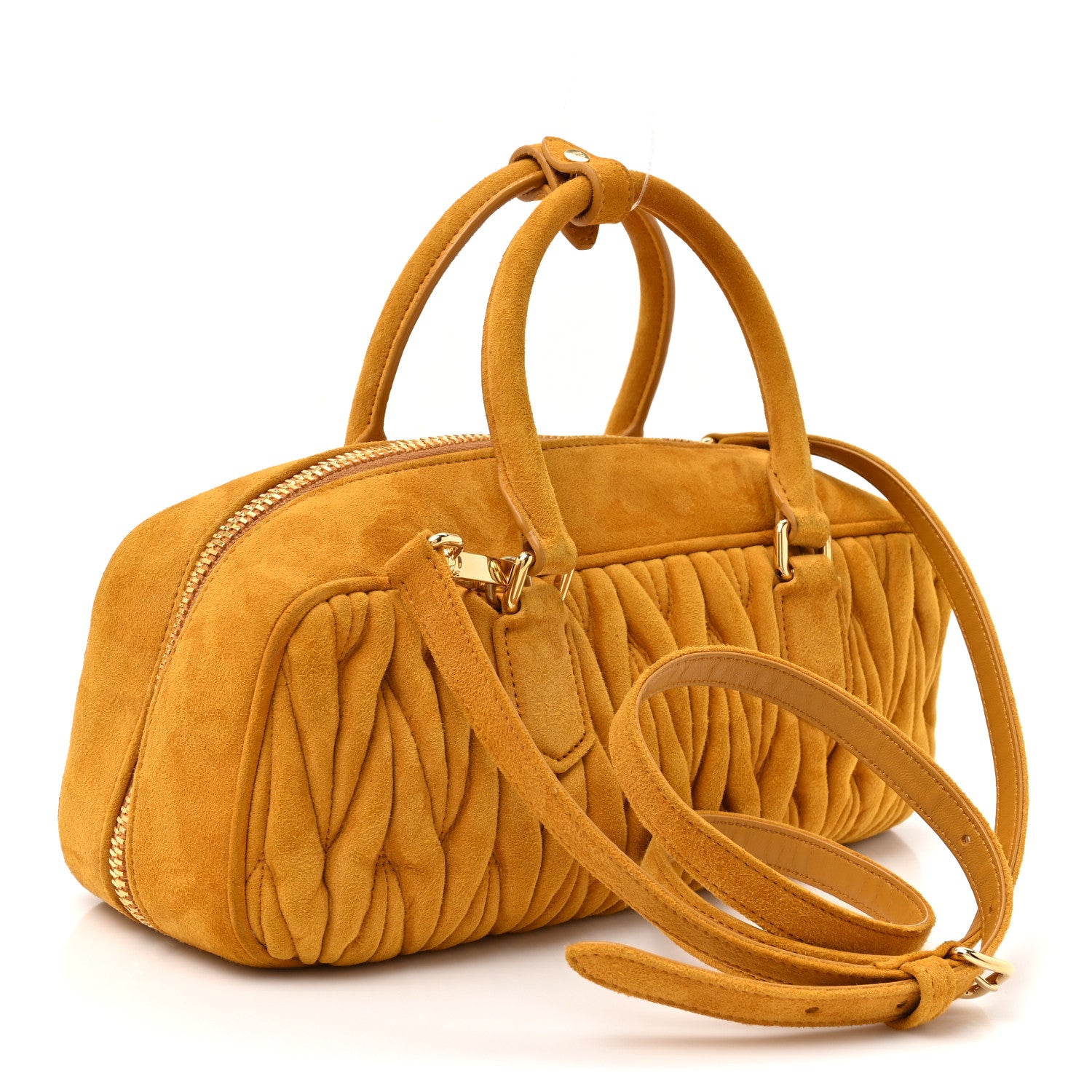 Miu Miu Suede Matelasse Large Arcadie Top Handle Bag Whiskey 2 of 12