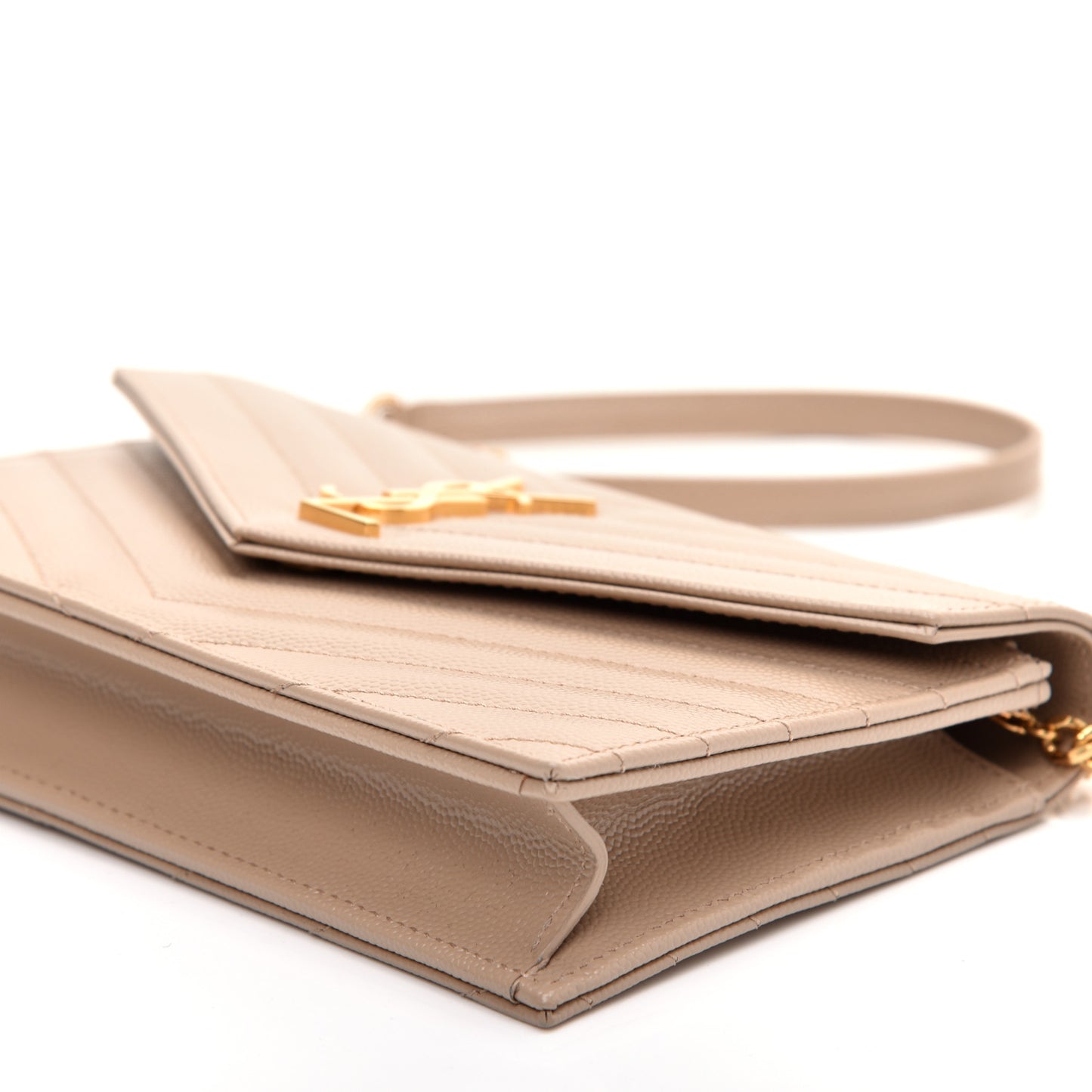 Grain De Poudre Matelasse Chevron Monogram Envelope Chain Wallet Dark Beige