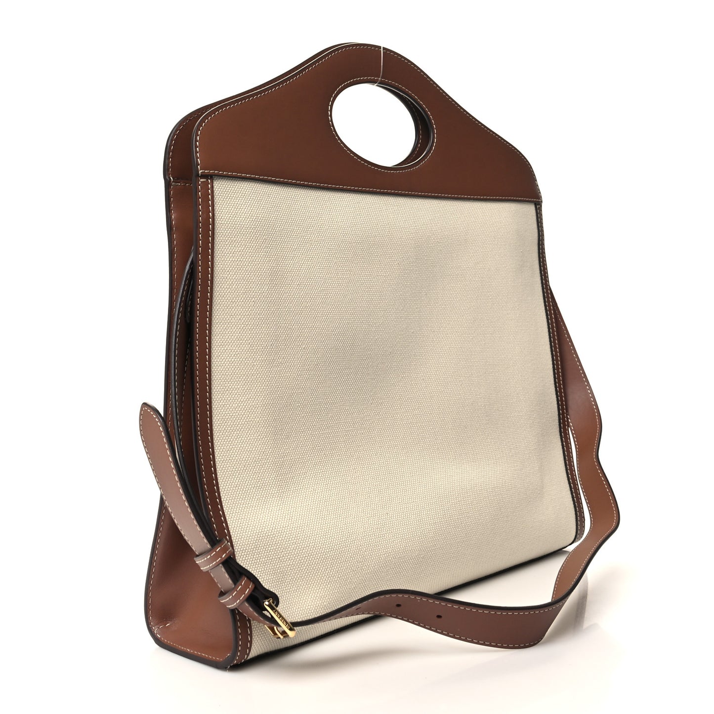 Canvas Smooth Calfskin Two Tone Medium Pocket Bag Natural Malt Brown