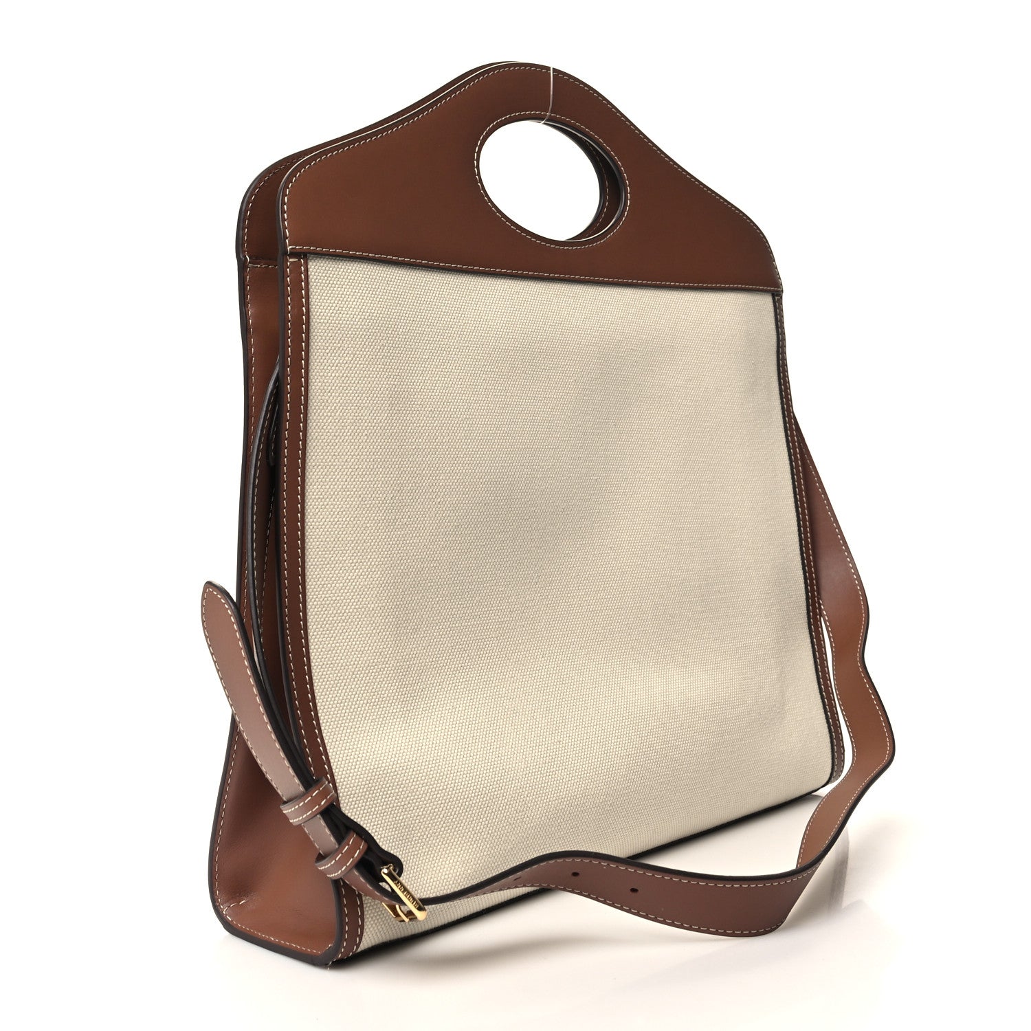 Burberry Canvas Smooth Calfskin Two Tone Medium Pocket Bag Natural Malt Brown 3 of 9