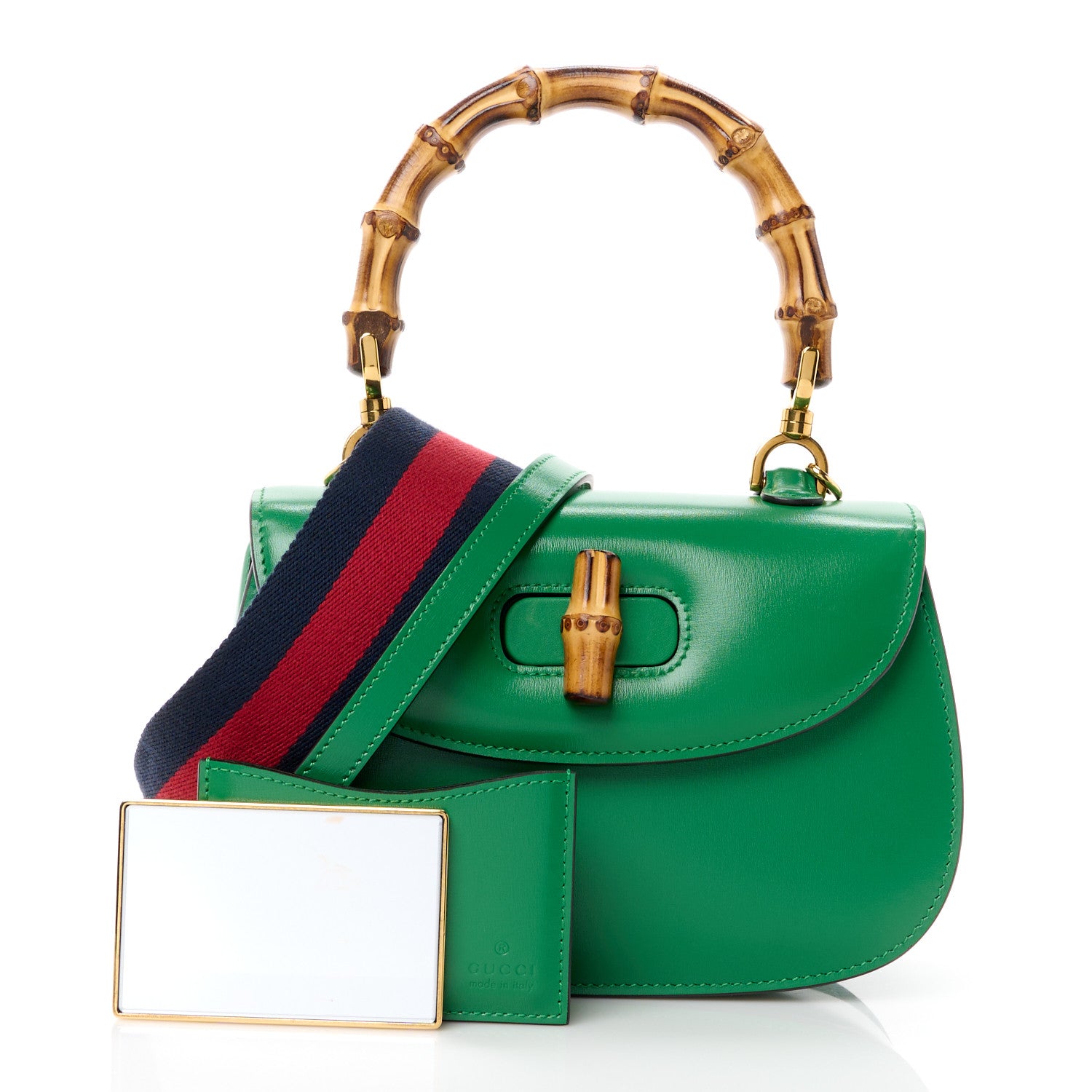 Gucci Boarded Dyana Lux Calfskin Web Small Bamboo 1947 Top Handle Bag Spring Green 3 of 15