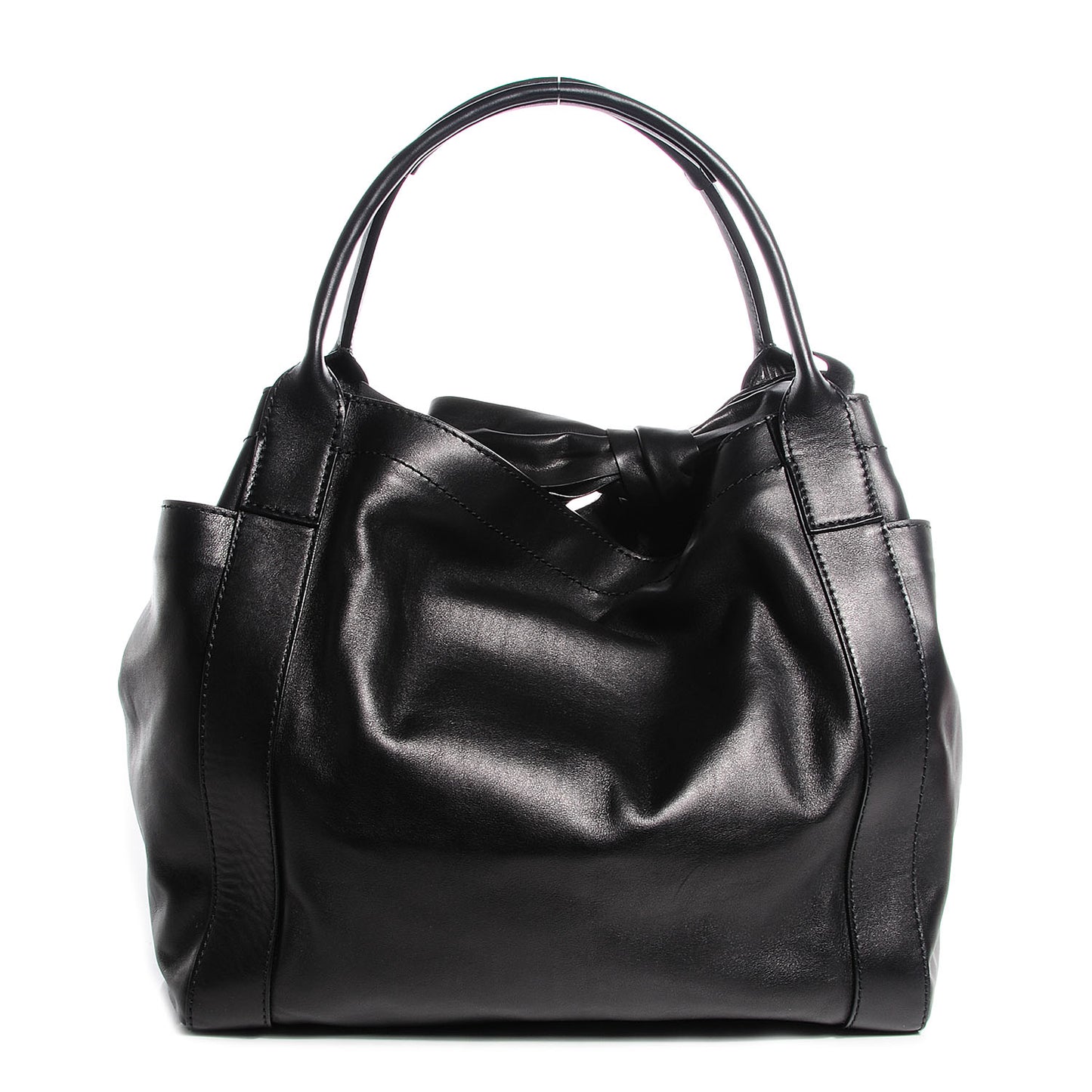 Nappa Double Pocket Bow Tote Black