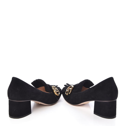 Gucci Kid Scamosciato GG Marmont Fringe 50mm Loafer Pumps 38.5 Black 6 of 12
