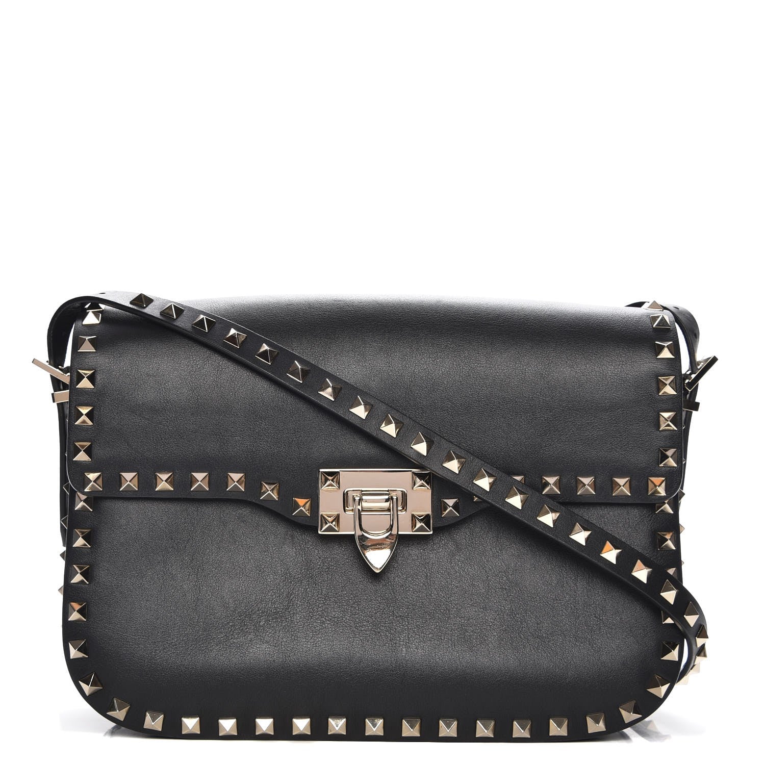 Valentino Garavani Vitello Medium Rockstud Flap Saddle Bag Black 1 of 7