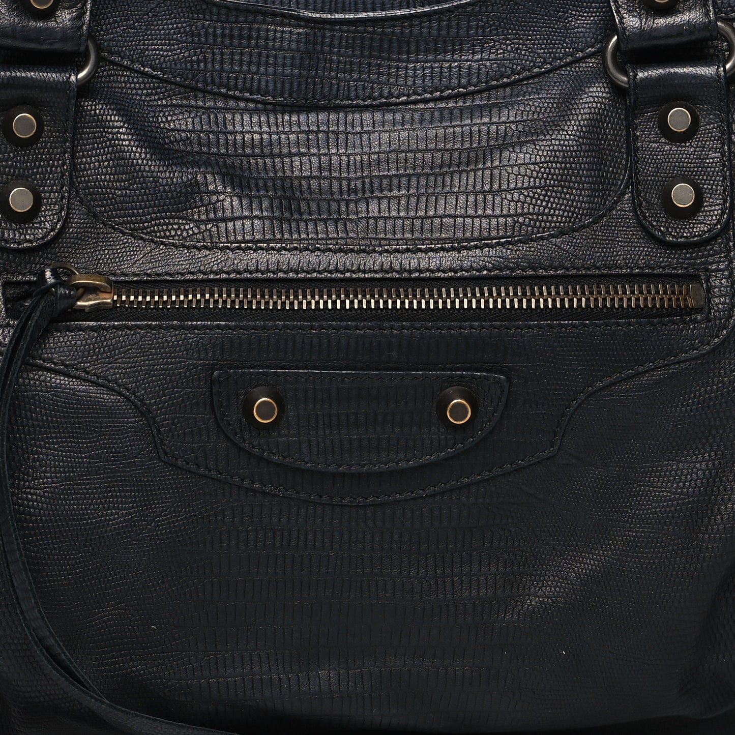 Calfskin Lizard Embossed Classic Hardware City Black