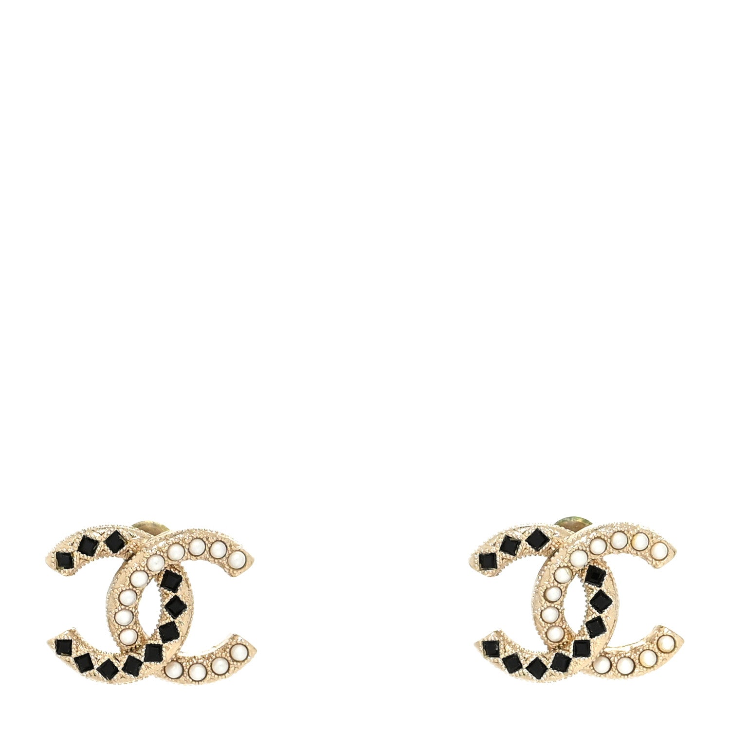 Chanel Resin Pearl CC Earrings Gold Black 1 of 4