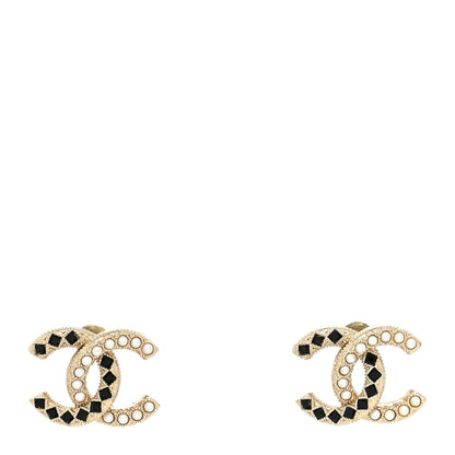 Chanel Resin Pearl CC Earrings Gold Black 1 of 4