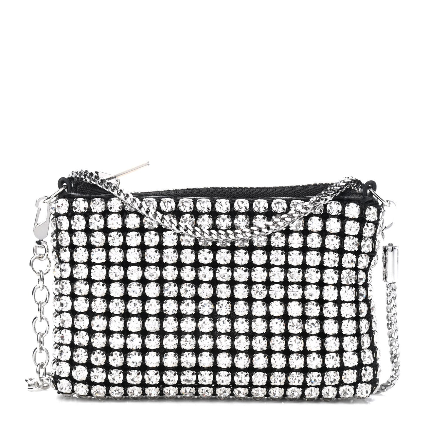 Mesh Crystal Rhinestone Nano Heiress Shoulder Bag Black Silver