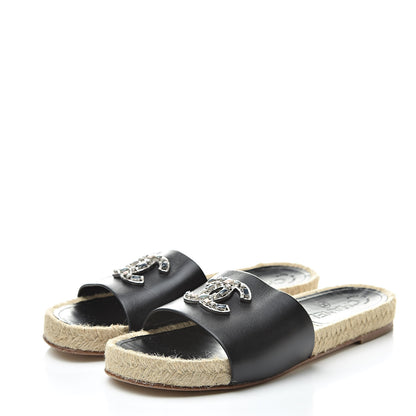 Chanel Calfskin Gripoix CC Espadrille Slip On Sandals 37.5 Black 3 of 11