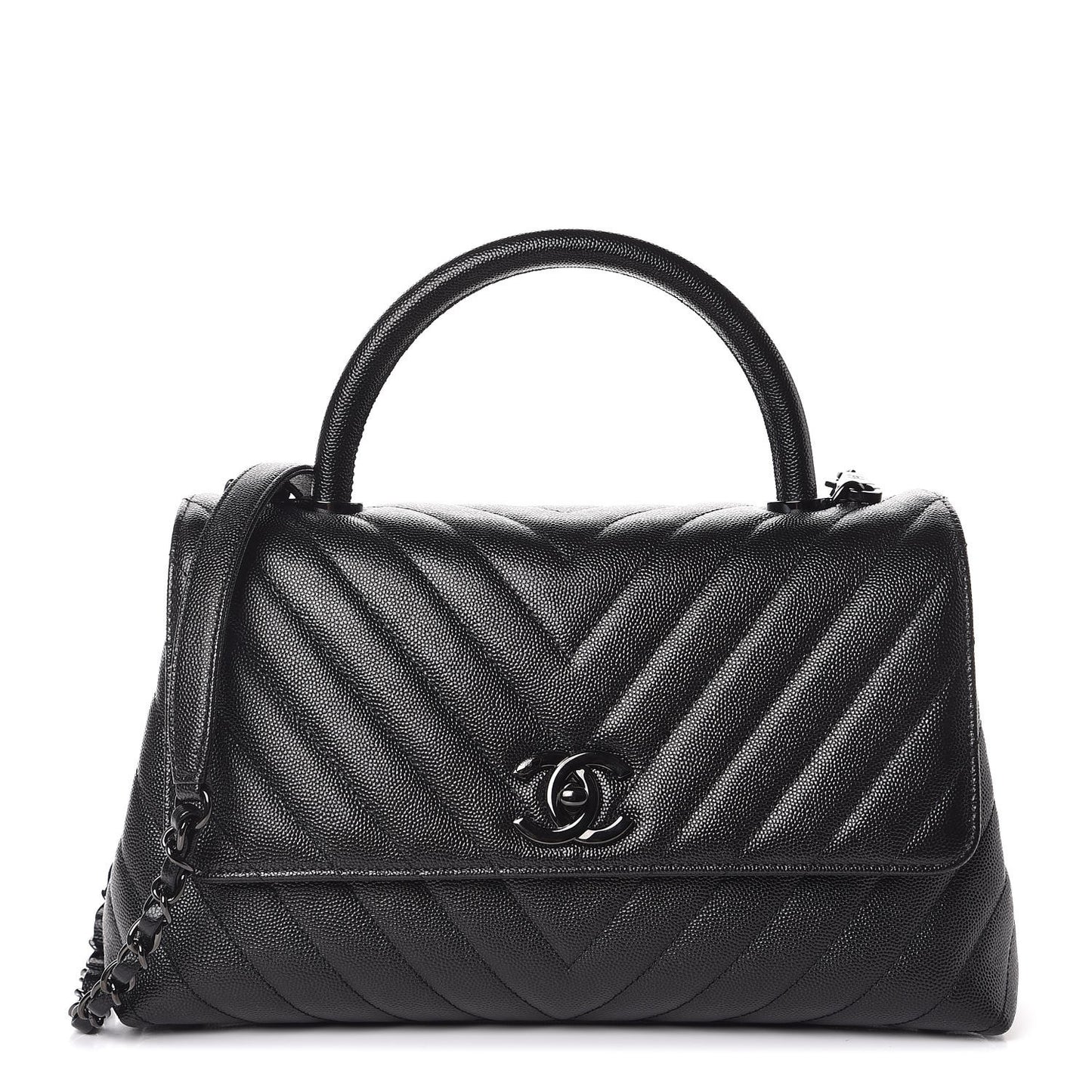 Caviar Chevron Quilted Small Coco Handle Flap So Black