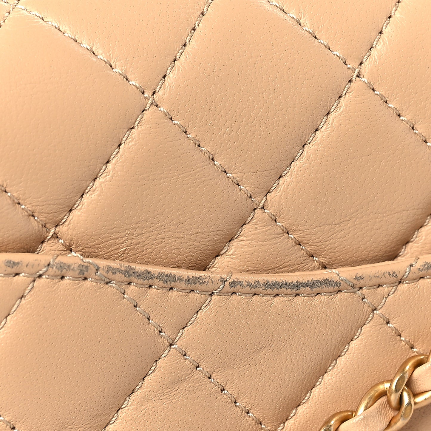 Lambskin Quilted Mini Rectangular Pearl Crush Flap Beige