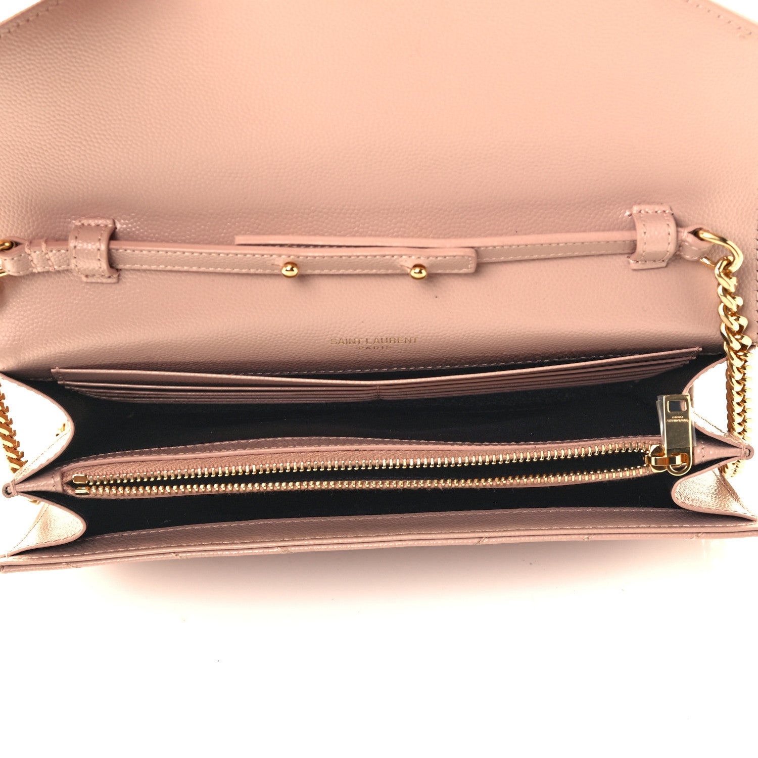 Saint Laurent Grain De Poudre Matelasse Chevron Monogram Chain Wallet Pale Pink 5 of 12