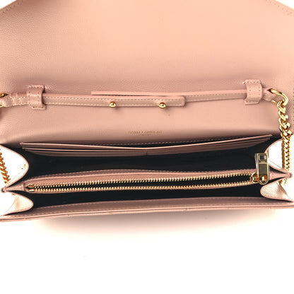Saint Laurent Grain De Poudre Matelasse Chevron Monogram Chain Wallet Pale Pink 5 of 12
