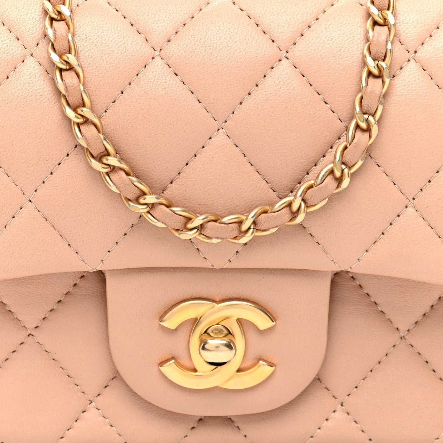 Chanel Lambskin Quilted Mini Top Handle Rectangular Flap Beige 8 of 11