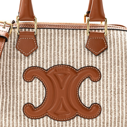 Celine Triomphe Textile Calfskin Striped Small Boston Bag Natural Tan 9 of 11