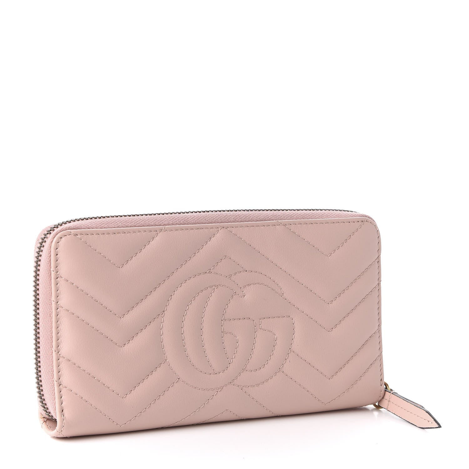 Gucci Calfskin Matelasse GG Marmont Zip Around Wallet Perfect Pink 3 of 9