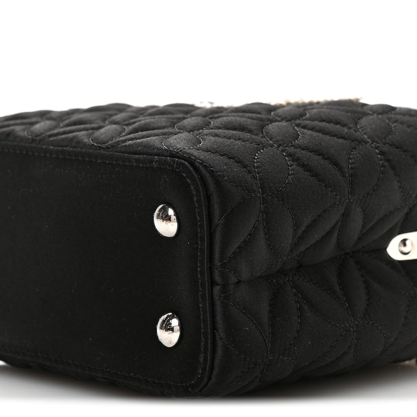 Satin Quilted Flower Crystal Mini Capucines Black