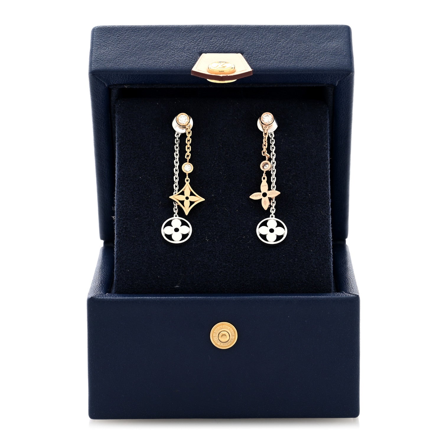 Louis Vuitton 18K Yellow White Pink Gold Diamond Blossom Long Drop Earrings 5 of 5