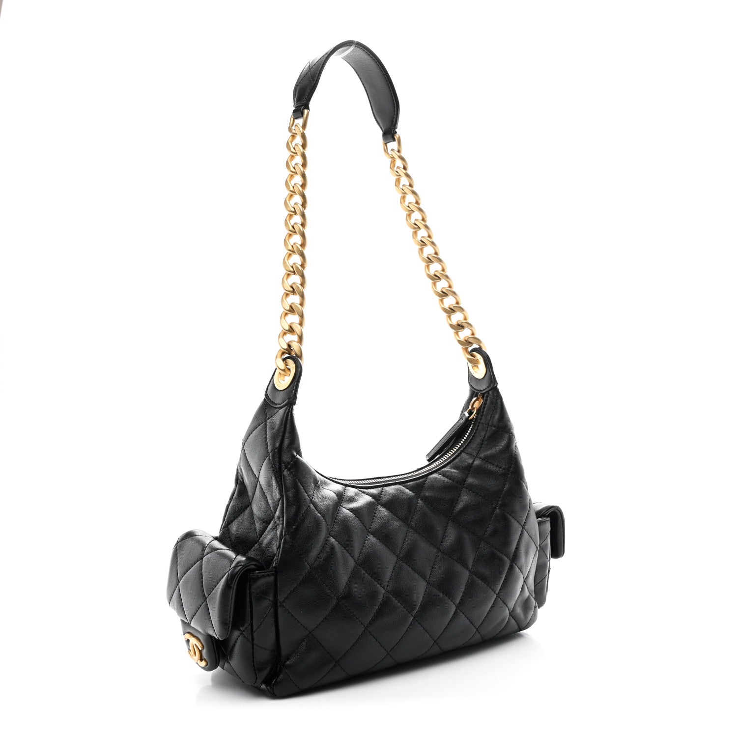 Chanel Shiny Lambskin Quilted Trendy Pockets Hobo Black 2 of 11