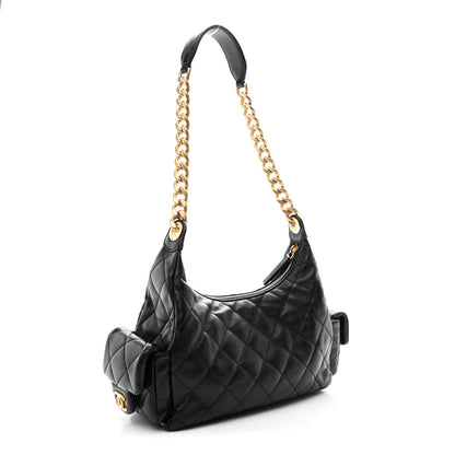 Chanel Shiny Lambskin Quilted Trendy Pockets Hobo Black 2 of 11