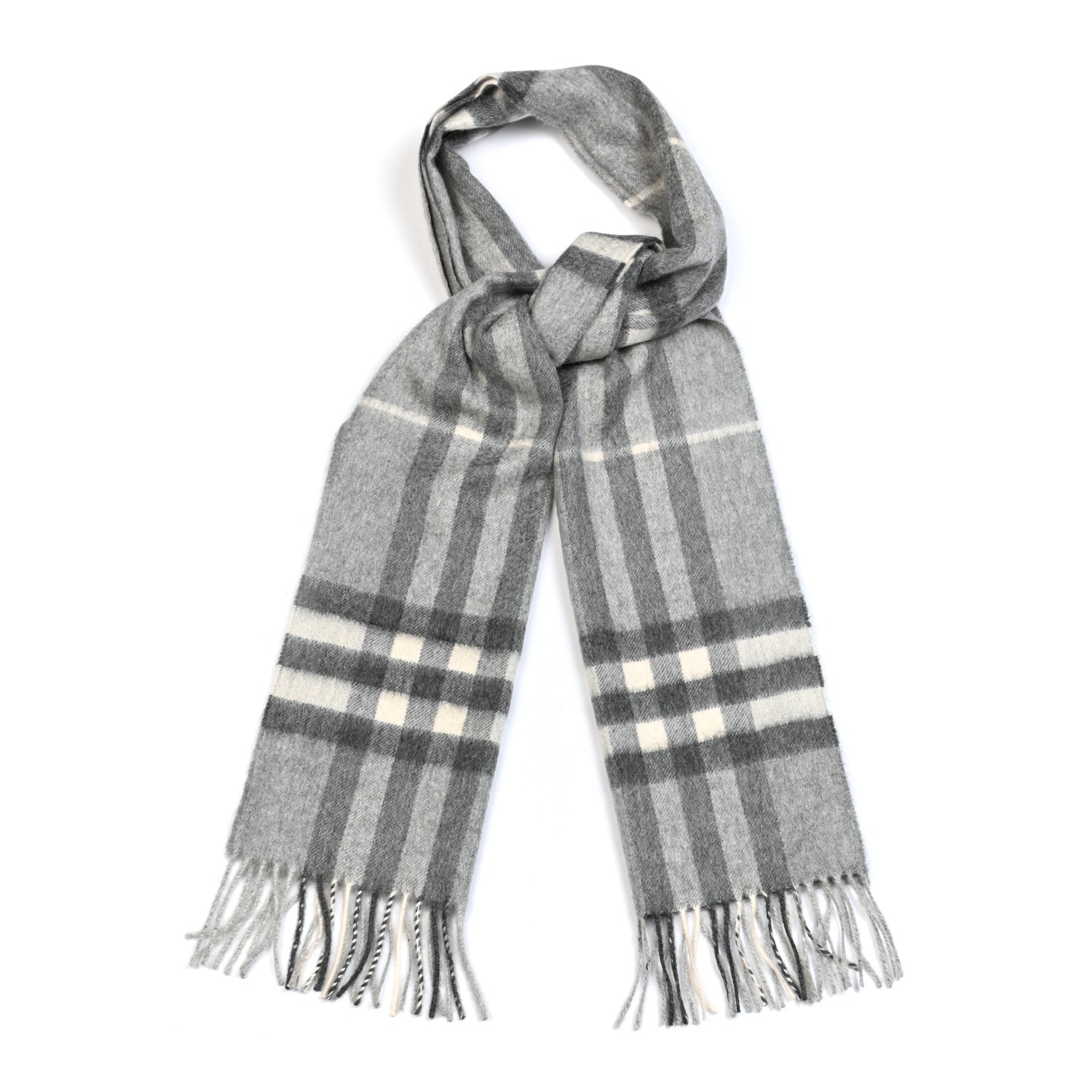 Burberry Cashmere Giant Check Fringe Scarf Pale Grey 1 of 4