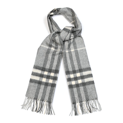 Burberry Cashmere Giant Check Fringe Scarf Pale Grey 1 of 4