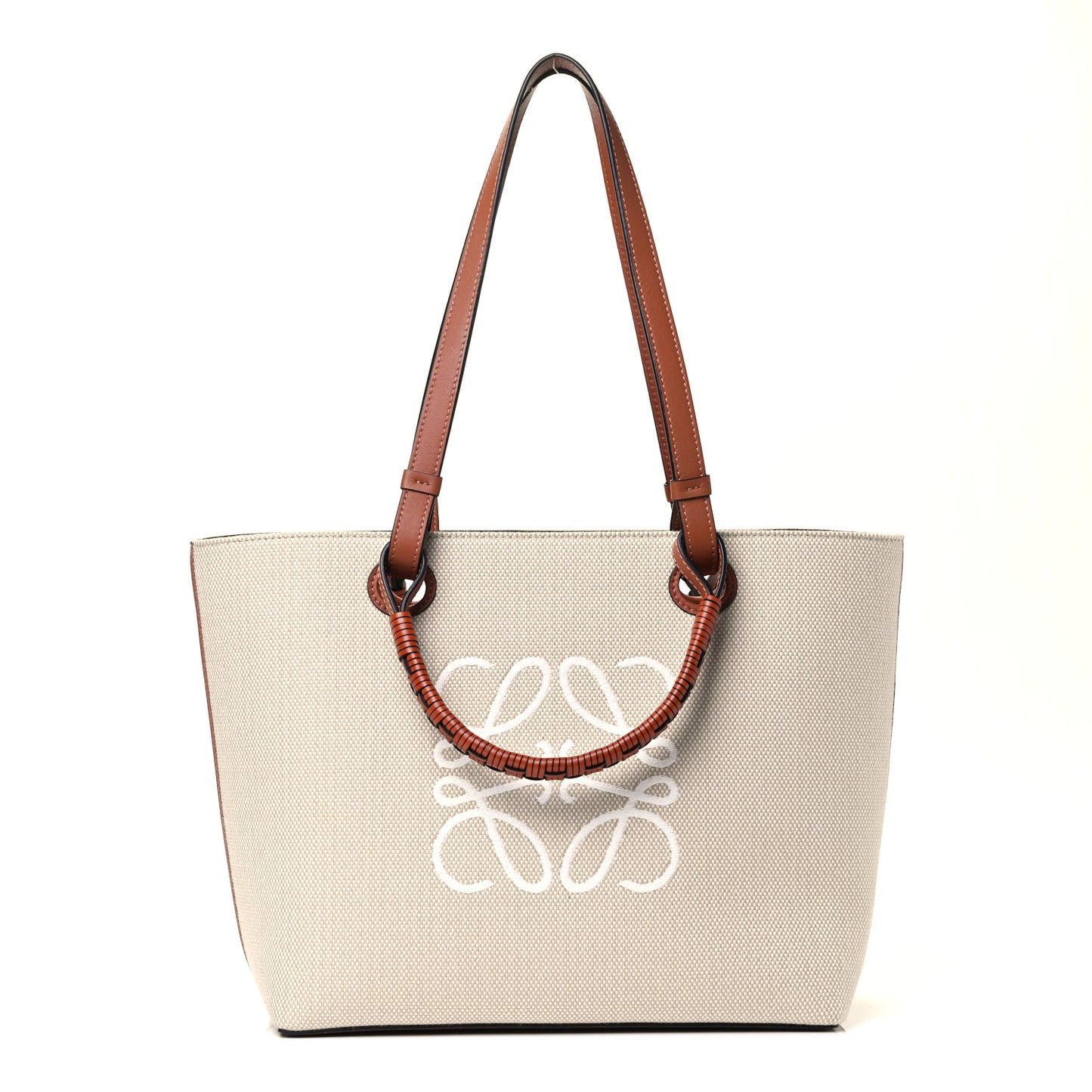 Canvas Calfskin Small Anagram Tote Ecru Tan