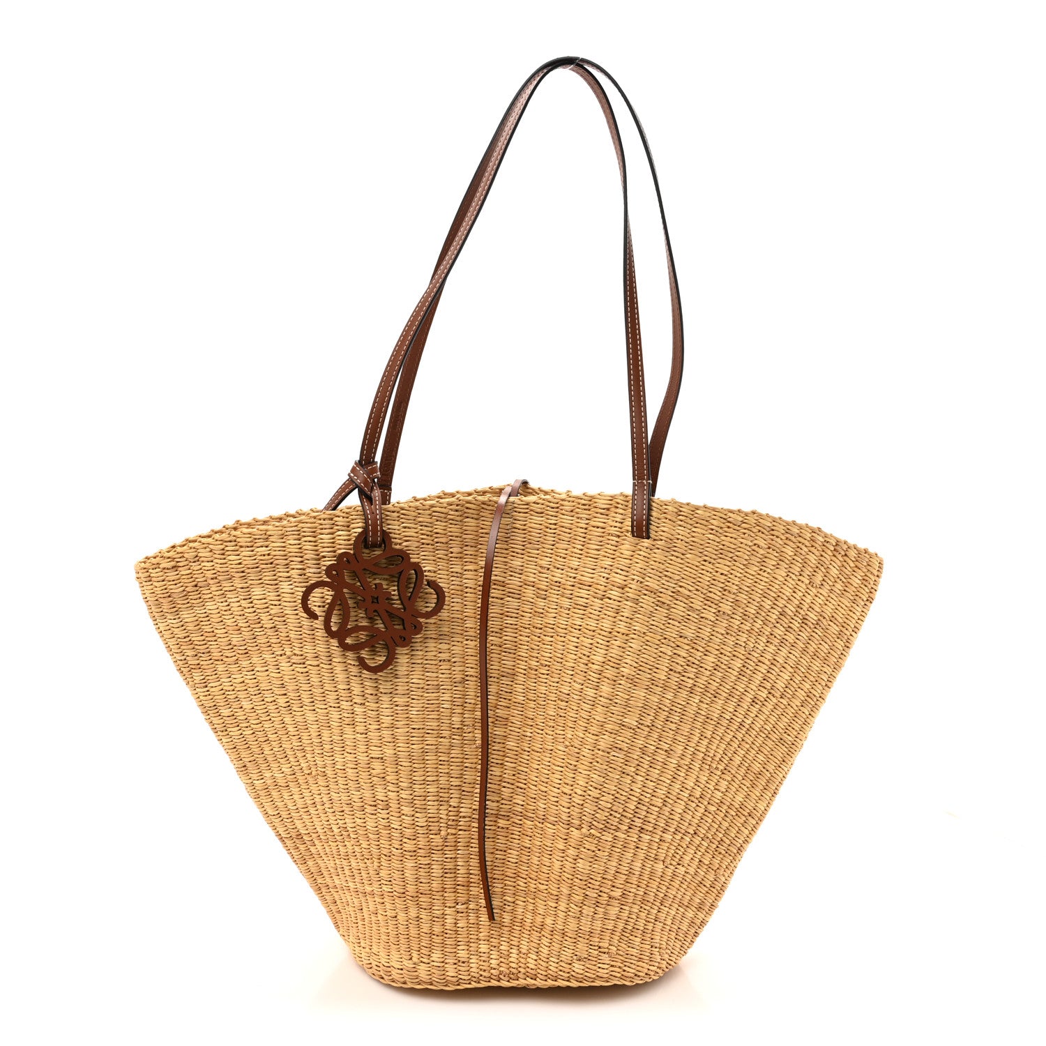 Loewe Raffia Calfskin Shell Basket Tote Natural Pecan 1 of 10
