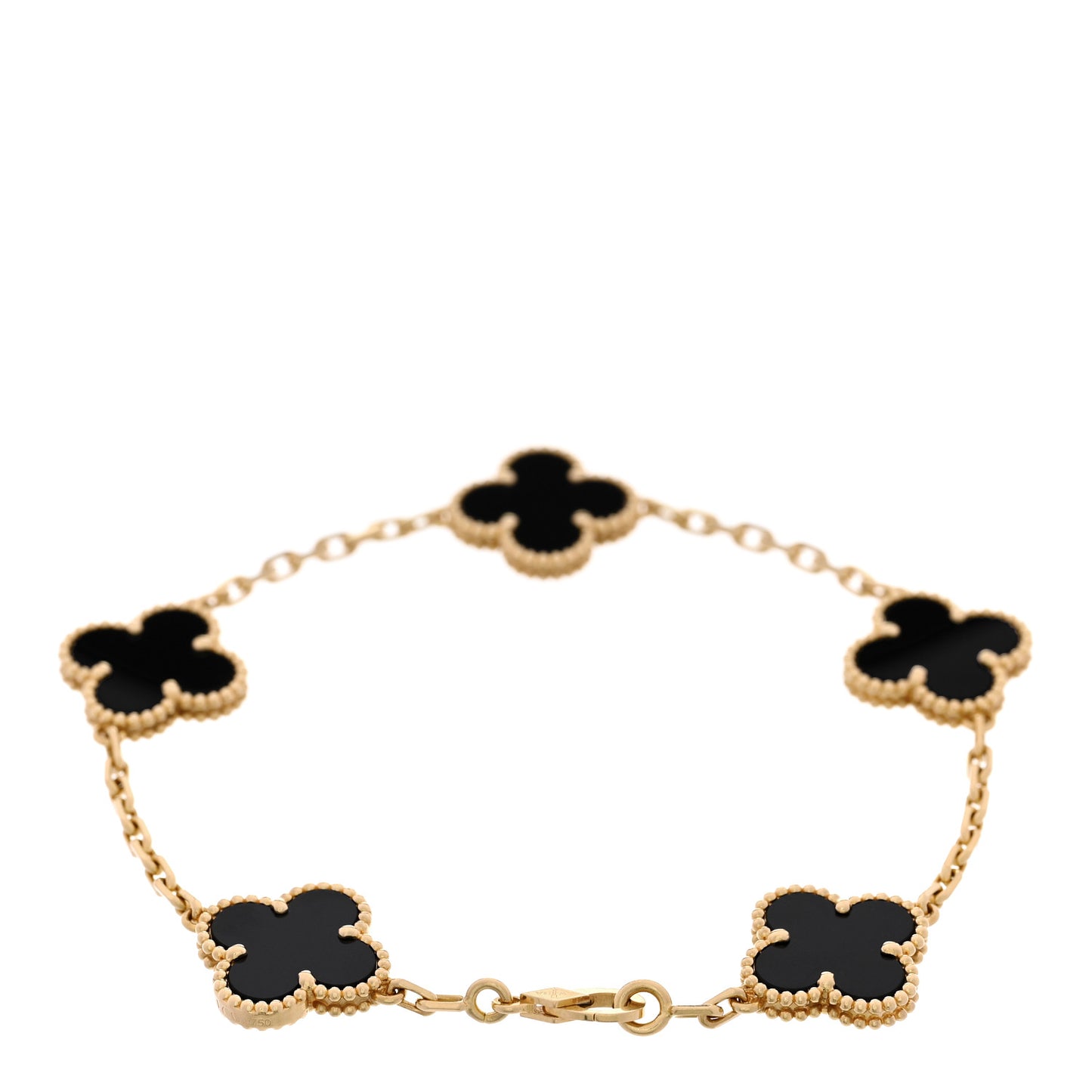 18K Yellow Gold Black Onyx 5 Motifs Vintage Alhambra Bracelet