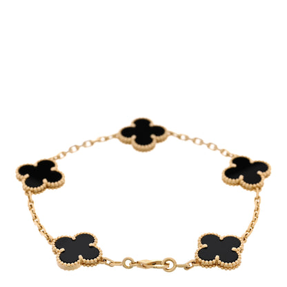 Van Cleef & Arpels 18K Yellow Gold Black Onyx 5 Motifs Vintage Alhambra Bracelet 2 of 5